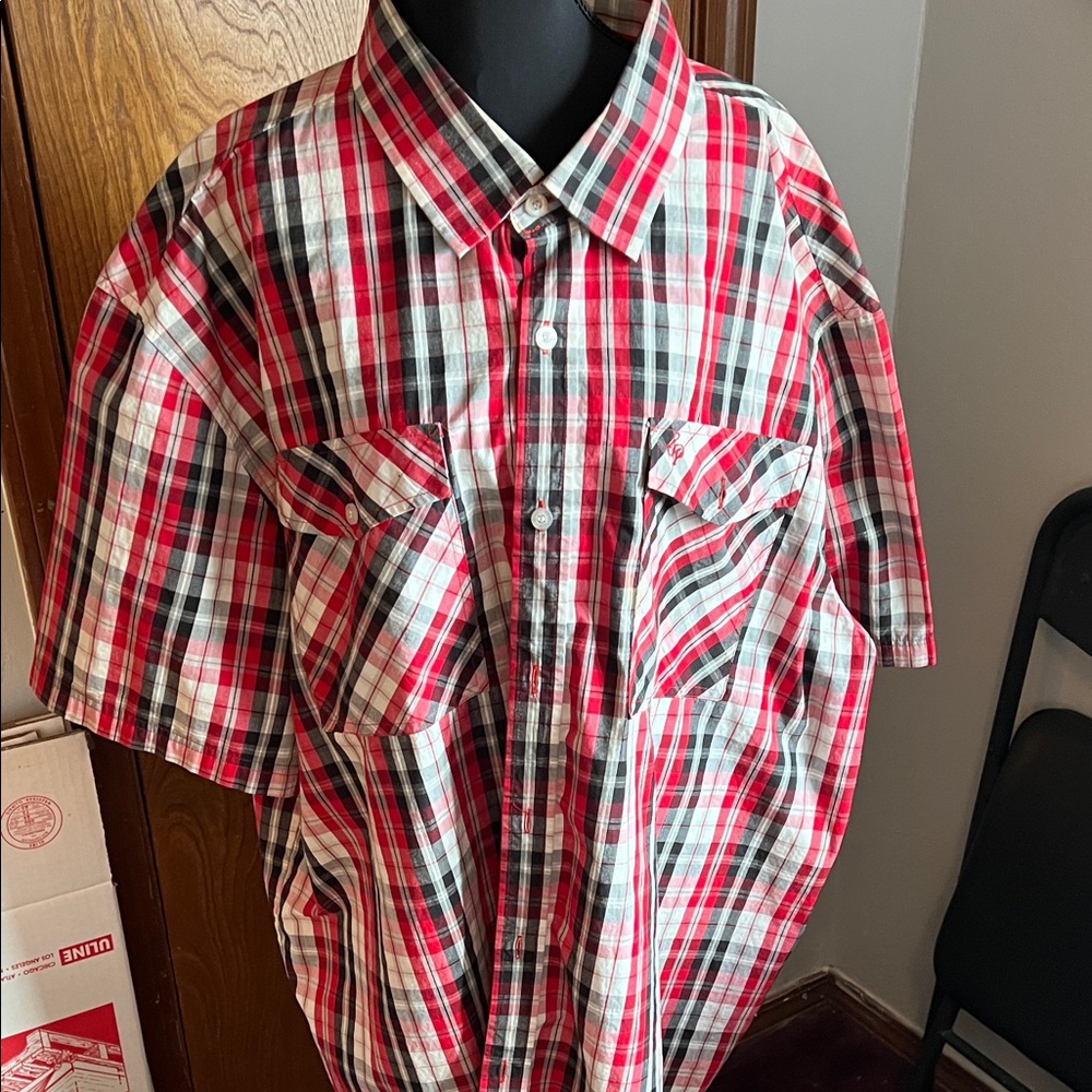 South Pole Red and Black Plaid Button Down Shirt